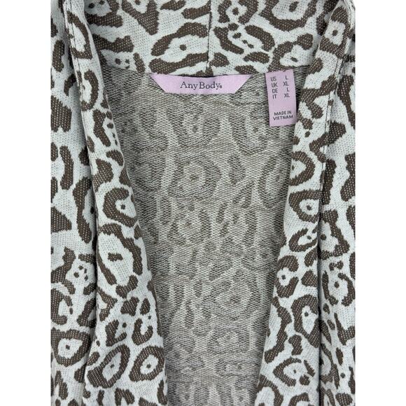 AnyBody Burnout French Terry Cardigan Drape Front Smokey Taupe Womens Large - Picture 2 of 11